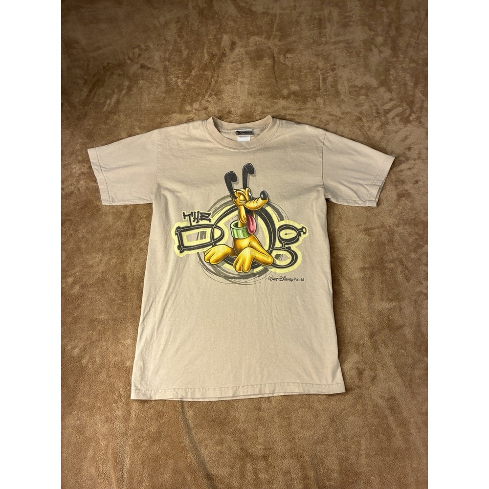 VTG Walt Disney World Mens Pluto The Dog Graphic T-Shirt Tan Small Unisex-fit